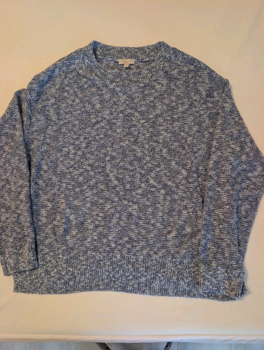 Talbots Petite Womens Blue & White Pullover Sweater M, Soft Durable Knit sweater